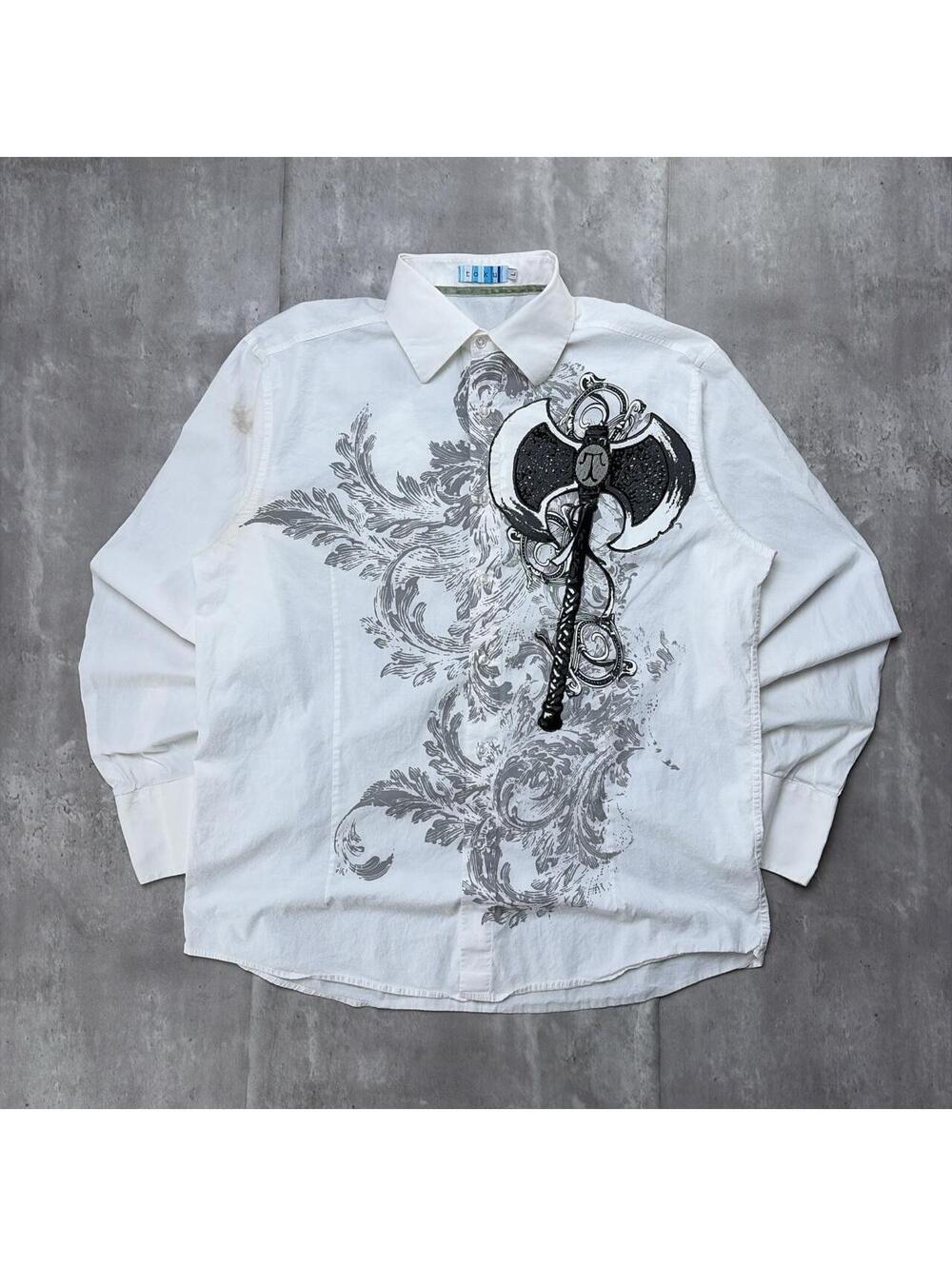 Y2K White Toku Grunge Gothic Skater Long Sleeve Button Up Shirt